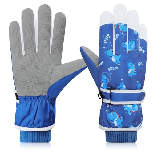 Kids Waterproof Ski Gloves - Touchscreen Snowboard Mittens - Blue