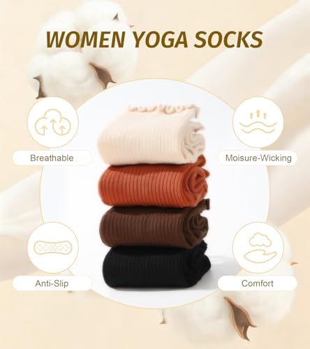 Non-Slip Ruffle Grip Socks for Women - 4 Pairs Multicolor