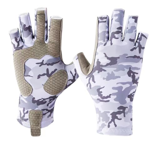 Anti-Slip Silicone Fishing Gloves - UV Protection - Large Grey