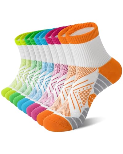 Ankle Crew Socks for Women - 5 Pairs in White, Pink, Orange, Yellow, Green, Blue