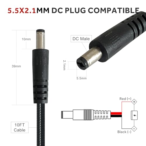 79-inch Chew-Resistant Trail Camera Power Cable - 5.5x2.1mm End-Spade