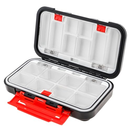 Fishing Tackle Storage Box - Double Sided Waterproof, 16 Compartments - Black