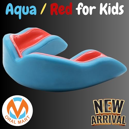Oral Mart Youth Sports Mouth Guard USA Flag Fangs - Aqua/Red, Strapless, 12 & Under