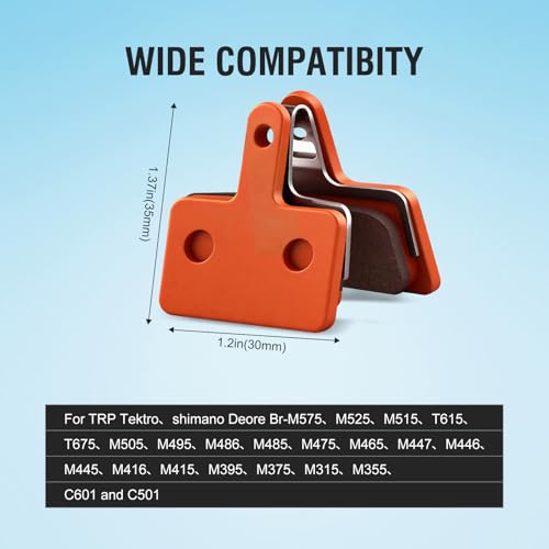 High-Performance Bike Brake Pads - 4 Pairs, Resin & Semi-Metallic - Orange