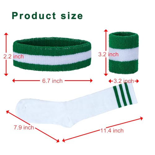 5-Piece Retro Striped Sweatband and Socks Set - Green+White