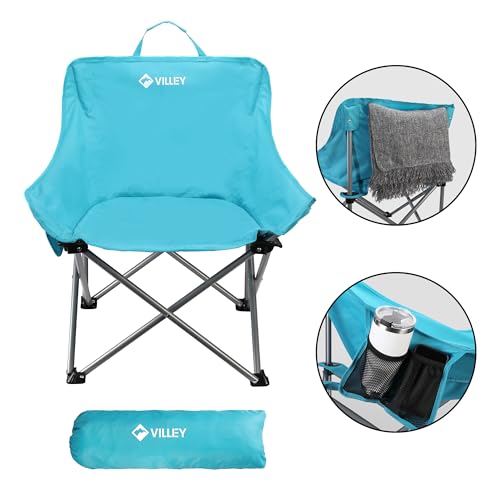 Blue VILLEY Folding Camping Chair with Carry Bag - Outdoor Portable Seat