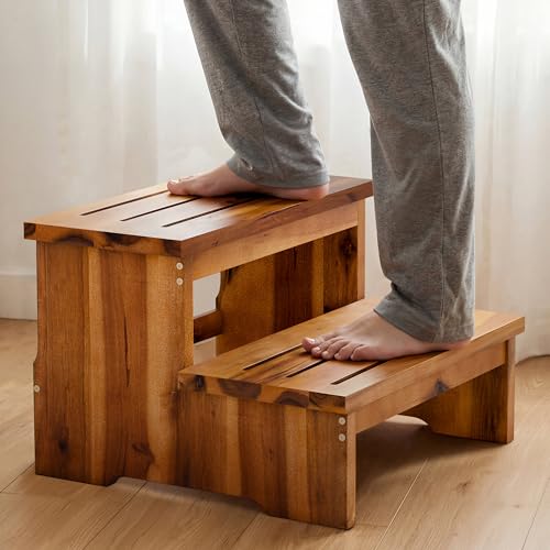 16.5-Inch Acacia Wood Step Stool - Heavy Duty Support Up to 300LBS, Variation: Acacia / 16.5" Width
