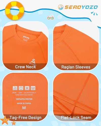 Boys Short Sleeve Rash Guard Swim Shirt - UPF 50+, Small / Orange
