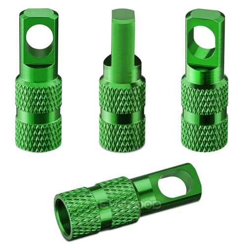 Aluminum Presta Valve Stem Dust Caps with Core Remover - 4 Pack - Green