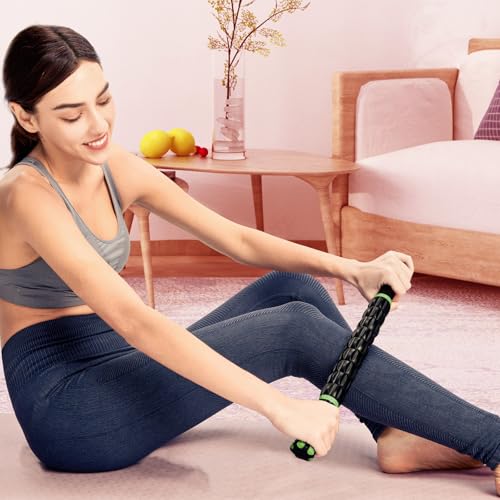 Deep Tissue Massage Stick - 9-Roller Muscle Recovery Tool - Black