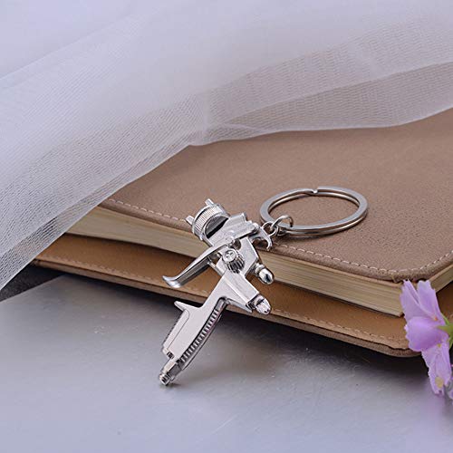 2 Pack Silver Metal Spray Gun Keychains for Shooting Games & Accessories