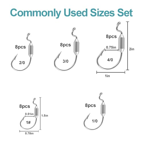 40pcs Weighted EWG Fishing Hooks Set with Box - 5 Sizes