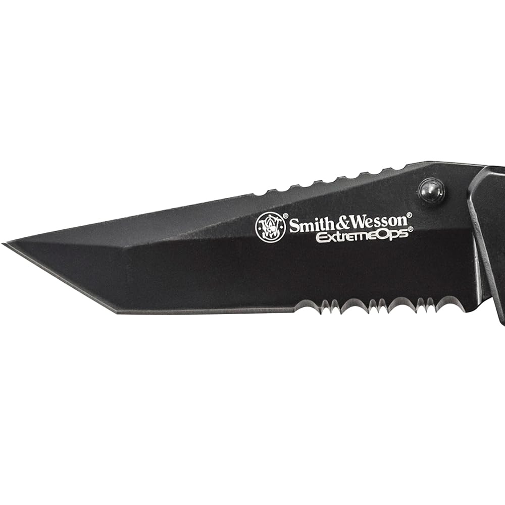 Smith & Wesson Extreme Ops CK10HBS 7.8in S.S. Folding Knife with 3.4in Serrated Tanto Point Blade and S.S. Handle for Outdoor, Tactical, Survival and EDC