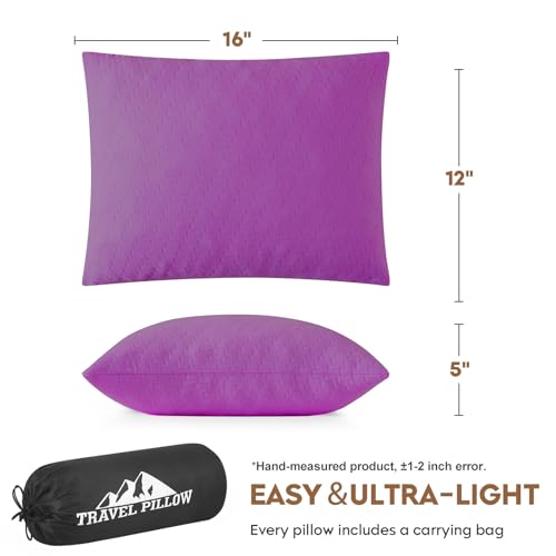 PEUJEW Purple Travel Memory Foam Pillow 16x12 Inch Compact Camping & Hiking Support