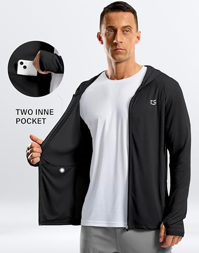 G Gradual UPF50+ Mens Hooded Sun Hoodie Jacket Zip Up - Large Black