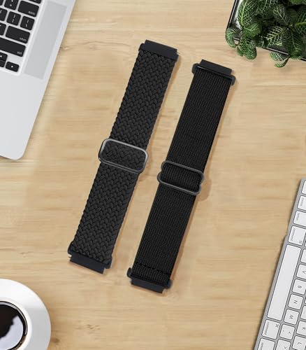 Braided Stretchy Nylon Watch Bands - 2 Pack for Garmin Venu 41mm, Vivoactive 4s, Black