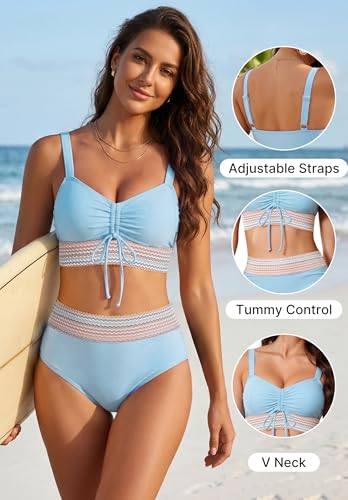 High Waisted Bikini Set - Two Piece Swimsuit - X-Large Blue