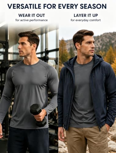 Men's Long Sleeve UV Shirt UPF 50+ Moisture Wicking Running Hiking Fishing - Large/Blue/Light Gray/Dark Blue/Black/Dark Gray