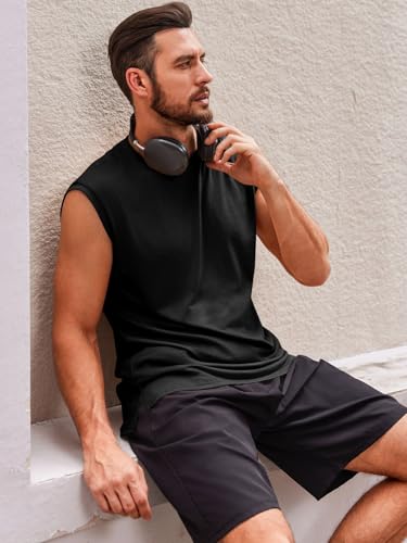 Men's Sleeveless Crewneck Tank Top - Casual Workout Gym Shirt - Black, Large