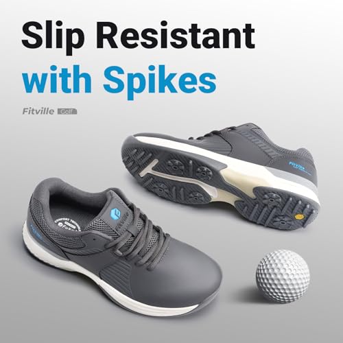 Extra Wide Men's Waterproof Golf Shoes with Arch Support - Charcoal Grey