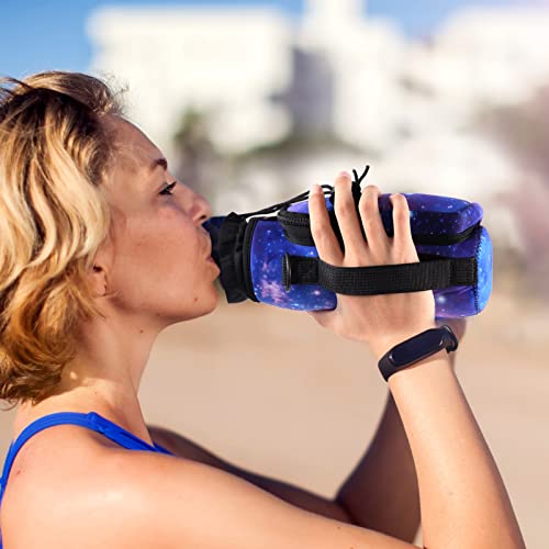 AUPET 32oz Insulated Water Bottle Sling Bag Carrier with Pockets & Strap - Purple Starry Sky