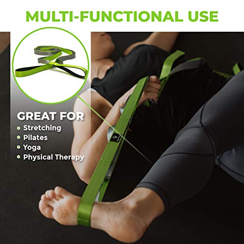 Stretching Strap for Physical Therapy - Green/Grey, 8' with 12 Loops