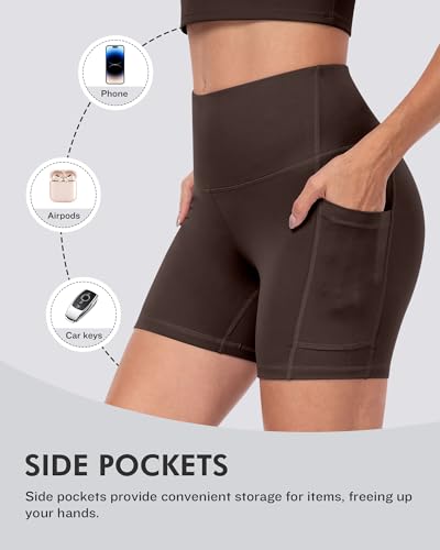 High Waisted Tummy Control Biker Shorts with Pockets - 6 Pack