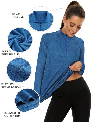 LURANEE Women's UPF 50+ Long Sleeve 1/4 Zip Athletic Pullover - XX-Large Dark Blue