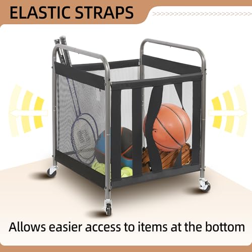 Rolling Sports Ball Storage Cart - Durable Garage Organizer