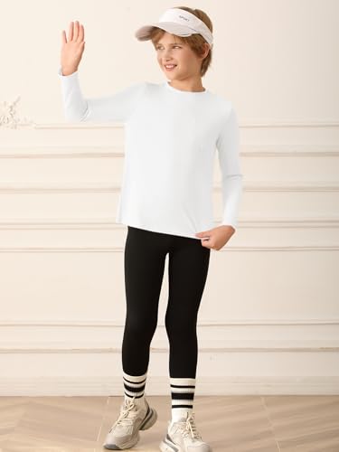 Boys Athletic Long Sleeve Shirt - Dry Fit Performance Tee with Pocket, White, 13-14 Years
