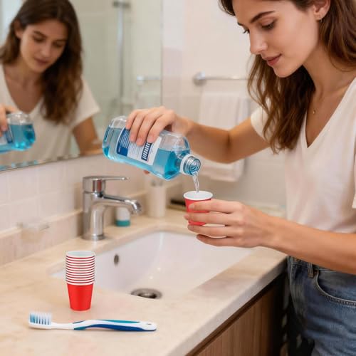 3 oz Red Bathroom Cups - 100 Pack Disposable Mouthwash Cups