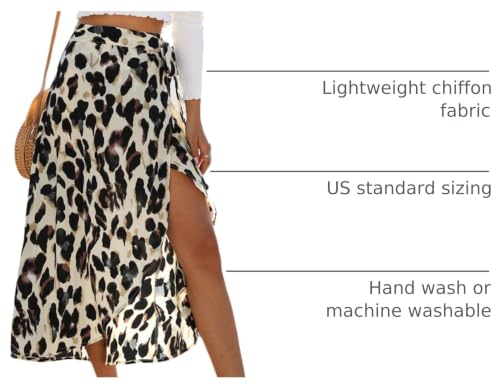 Newchoice Women's Boho Leopard Skirt High Low Wrap Midi Beach Summer Dress Khaki Medium