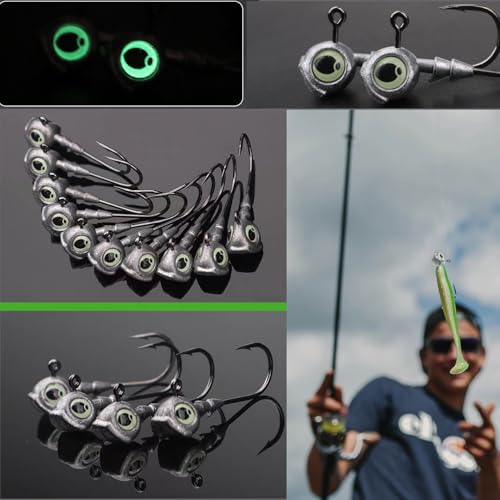 50Pcs Swimbait Jig Heads Fishing Hooks with 3D Luminous Eyes - Saltwater & Freshwater
