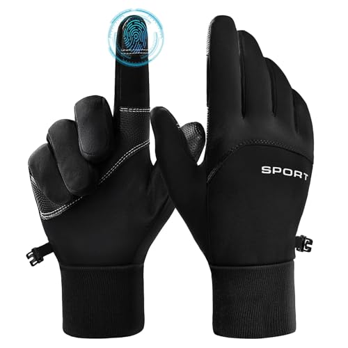 Winter Cycling Gloves for Men - Waterproof Touch Screen - Black / Medium