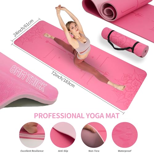 Yoga Mat Set with Resistance Bands & Blocks - Pink Starter Kit