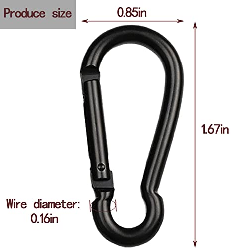12 Pcs Aluminum Carabiner Clips - 1.67" Black Snap Hooks