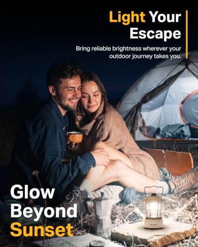 LUXPRO Retro Outdoor Lantern 2 Pack Beige – Battery Powered Camping Lamps