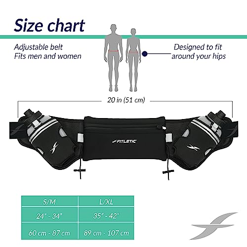 Hydration Running Belt with Water Bottles - S/M (24"-34") - Black