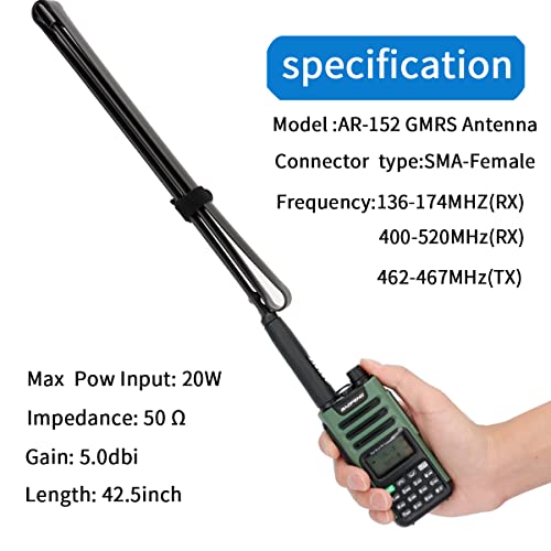 ABBREE 42.5-Inch GMRS Radio Antenna SMA Female Tactical 462-467MHz