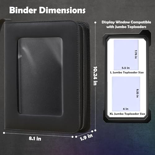 Zettokete Jumbo Card Binder with Display Window Holds 50 L and 50 XL Cards, Black, 100 Pages