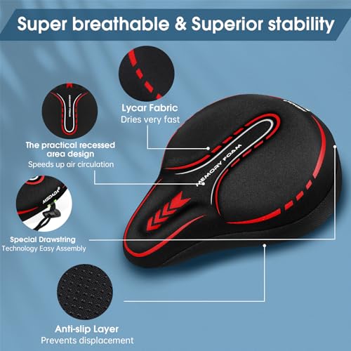 MSDADA Red Large Gel Bike Seat Cover - Extra Soft Cycling Cushion for Men Women
