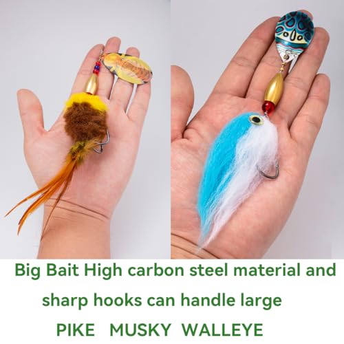 Pike Musky Walleye Fishing Lure Spinnerbait with Feathered Hooks - Style B Red