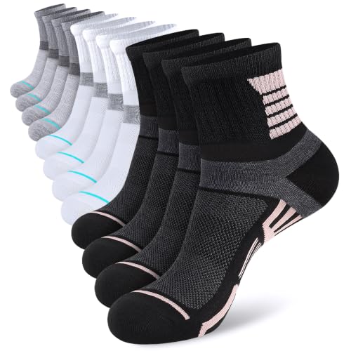 12 Pairs Women's Ankle Socks - Lightweight Mini Crew - White, Black & Grey