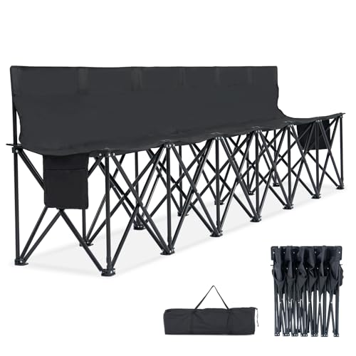 Folding Soccer Bench - 6 Seat Portable Team Bench with Backrest - Black