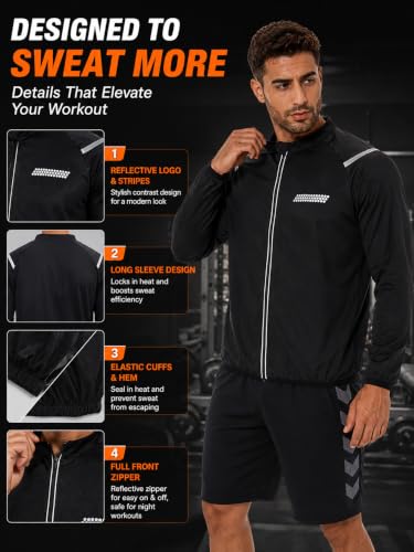 Men's Sauna Jacket Long Sleeve Sweatshirt for Workout & Fitness