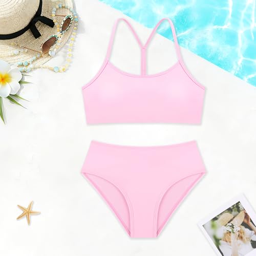 Weixinbuy Girls' Pink Bikini Set - 2-Piece Kids Swimsuit, Size 11-12 Years