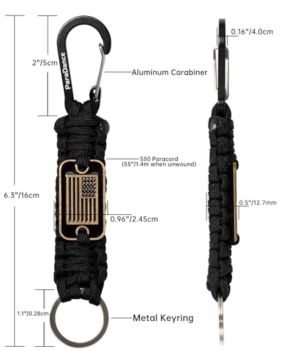 Paracord Keychain with USA Flag Carabiner - 2pcs, Orange & Blue