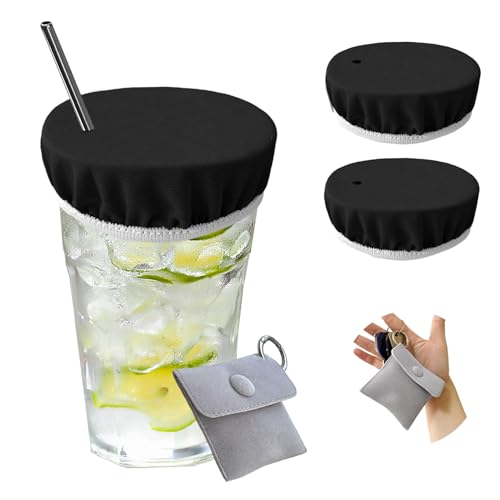 Reusable Drink Cover with Straw Hole - Midnight Black