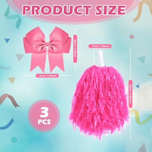 10 Inch Cheerleading Pom Poms with Hair Bow Set - Pink Classic