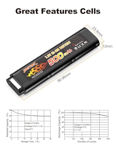 7.2V 500mAh Ni-MH Battery for Airsoft Guns - Compatible with CM030, CM121, Marui 18C, M93R